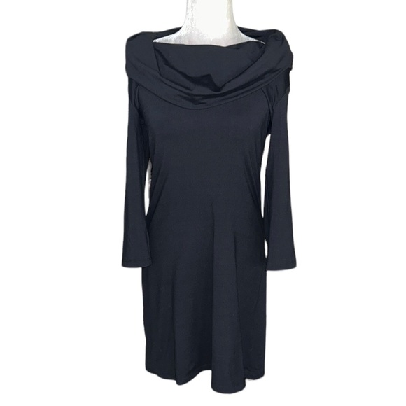 NEW Susana Monaco Black Draped Cowl Neck Knit Mini Dress - L - Picture 5 of 16